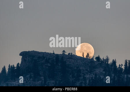 Yosemite Nationalpark, Kalifornien, USA. 28. Juli 2018. Vollmond über dem Berggipfel in den Sierra Nevada Bergen in High Country Yosemite National Park am Samstag, 28. Juli 2018. Credit: Tracy Barbutes/ZUMA Draht/Alamy leben Nachrichten Stockfoto