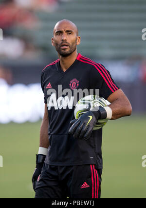 Carson, CA. 25. Juli, 2018. Manchester United goalie Lee Grant erwärmt, bevor ein Spiel zwischen AC Mailand Manchester United am Mittwoch, Juli 25, 2018 vs am StubHub Zentrum, Carson, CA. Manchester United besiegt AC Mailand 1-1 (9-8) Sanktionen. (Mandatory Credit: Juan Lainez/MarinMedia.org/Cal Sport Media) (Komplette Fotograf und Kreditkarte erforderlich) Credit: Csm/Alamy leben Nachrichten Stockfoto