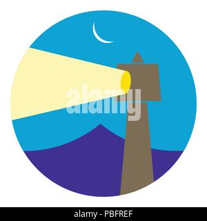 Leuchtturm in der Nacht, minimale flache Darstellung Stock Vektor