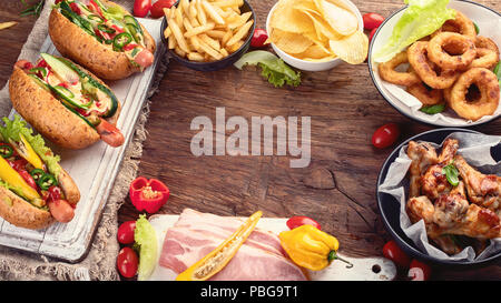 Amerikanisches Essen. Fast food. Ansicht von oben Stockfoto