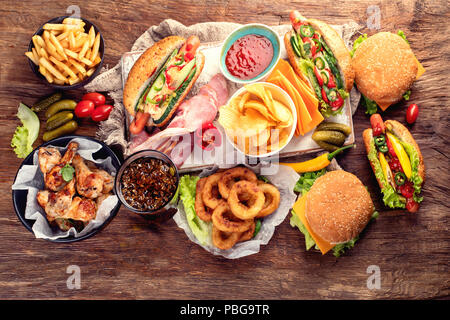 Amerikanisches Essen. Fast food. Ansicht von oben Stockfoto