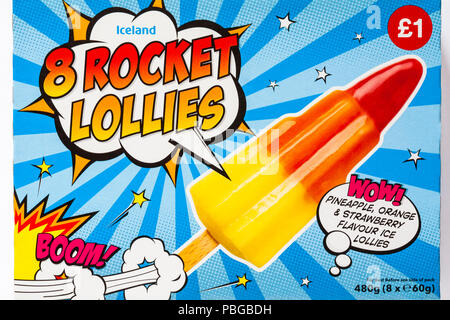 Island 8 Rakete am Stiel Ananas orange & Erdbeere geschmack Eis am Stiel - Vorläufer der Rakete Lolly, Zoom war 3 verschiedene Geschmacksrichtungen auf einem Stick Stockfoto