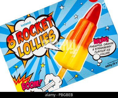 Island 8 Rakete am Stiel Ananas orange & Erdbeere geschmack Eis am Stiel - Vorläufer der Rakete Lolly, Zoom war 3 verschiedene Geschmacksrichtungen auf einem Stick Stockfoto