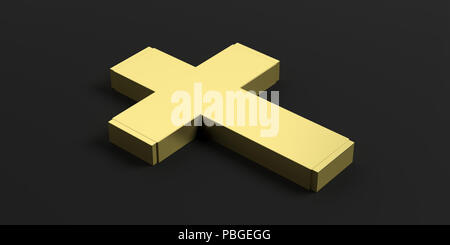 Christentum Symbol. Goldene Kreuz auf schwarzem Hintergrund. 3D-Darstellung Stockfoto