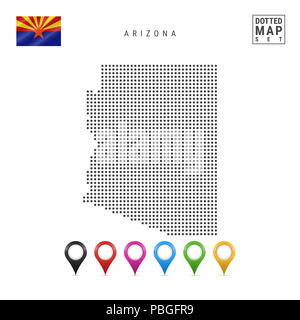 Dots Pattern Map von Arizona. Stilisierte Einfache Silhouette von Arizona. Die Flagge des Staates Arizona. Eingestellt von bunten Karte Markierungen. Illustration ist Stockfoto