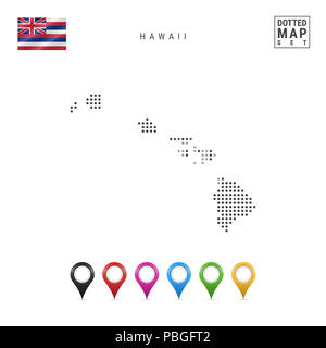 Dots Muster Karte von Hawaii. Stilisierte Einfache Silhouette von Hawaii. Die Flagge des Bundesstaates Hawaii. Eingestellt von bunten Karte Markierungen. Abbildung: Isola Stockfoto