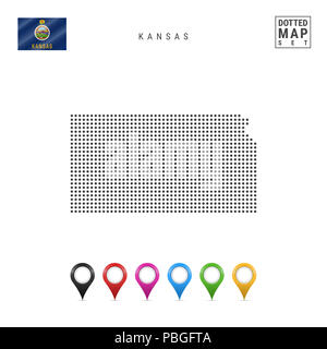 Dots Pattern Map von Kansas. Stilisierte Einfache Silhouette von Kansas. Die Flagge des US-Bundesstaates Kansas. Eingestellt von bunten Karte Markierungen. Abbildung: Isola Stockfoto
