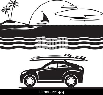 Auto mit surfbrettern am Strand - Vector Illustration Stock Vektor