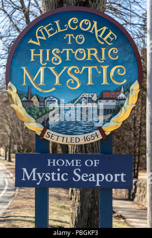 Mystic Connecticut Willkommen Anmelden. Stockfoto