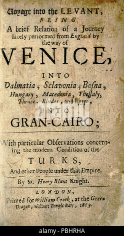 1752 Titelseite der ersten englischen Ausgabe, 1669 - Blount Henry - 1634 Stockfoto