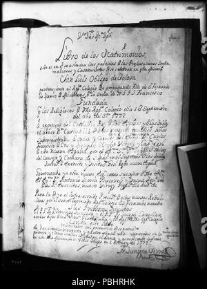 1752 Titelseite der Ehe registrieren an der Mission San Luis Obispo de Tolosa, 1907 (CHS-4333) Stockfoto