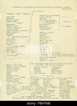1783 Schreibmaschine Liste der Abbildungen der Dampfschiffe in den Dateien des Missouri Historical Society, März 1919 Stockfoto