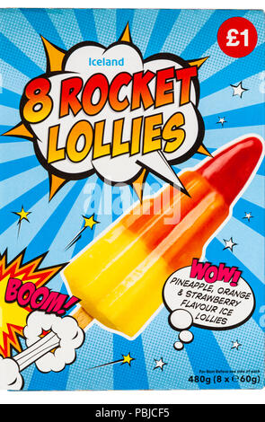Island 8 Rakete am Stiel Ananas orange & Erdbeere geschmack Eis am Stiel - Vorläufer der Rakete Lolly, Zoom war 3 verschiedene Geschmacksrichtungen auf einem Stick Stockfoto
