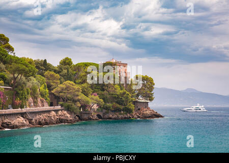 Meerblick von Portofino, Italienische Riviera, Ligurien Stockfoto