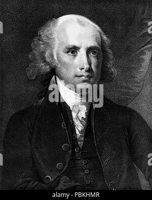 . Englisch: en: Lithographie, halb-portrait der Detail von James Madison, Präsident der Vereinigten Staaten von um 1828. 824 James Madison Lithographie Hälfte - Portrait detail Stockfoto