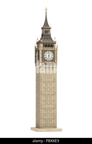 Big Ben Tower der architektonischen Symbol von London, England und Großbritannien isoliert auf weißem Hintergrund. 3D-Darstellung Stockfoto