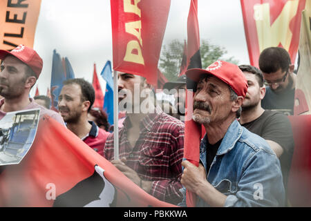 ISTANBUL, Türkei - 25. MAI 2014: Proteste gegen Subunternehmer System nach Soma mine Disaster Stockfoto