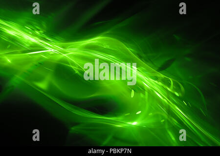 Grün leuchtende futuristische Plasma- flow, computer-generierte Zusammenfassung Hintergrund, 3D-Rendering Stockfoto