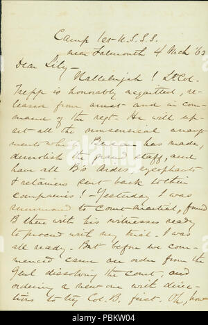 907 unterzeichneten Brief George (George Hastings), Camp 1. U.S.S.S., in der Nähe von Falmouth, Lillie (Lillie Umsted), 4. März 1863 Stockfoto