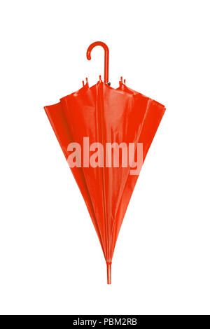 Rote Regenschirm auf weißem Hintergrund Stockfoto