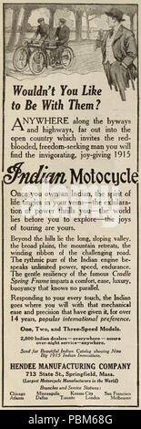 . Englisch: Indische Motorrad Werbung. ca. 1915 801 indische Motorrad Werbung, 1915 Stockfoto
