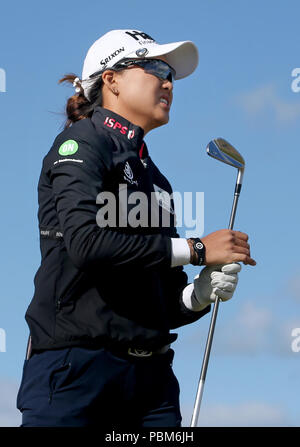 Australiens Minjee Lee auf der 17-T-Stück am Tag drei der 2018 Aberdeen Standard Investitionen Ladies Scottish Open im Gullane Golf Club. PRESS ASSOCIATION Foto, Bild Datum: Samstag, Juli 28, 2018. Photo Credit: Jane Barlow/PA-Kabel. Einschränkungen: Nur für den redaktionellen Gebrauch bestimmt. Keine kommerzielle Nutzung. Stockfoto