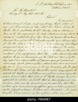 908 unterzeichneten Brief J. Weydemeyer, N. St. Militär Post, Salem, Mo., Col. Hy. Almstedt, Comdg. 2. Vo Art.Mo Vol, 30. Oktober 1862 Stockfoto
