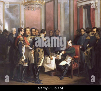 Bouchot - Napoléon signe Sohn Abdankung à Fontainebleau 4 avril 1814. Stockfoto