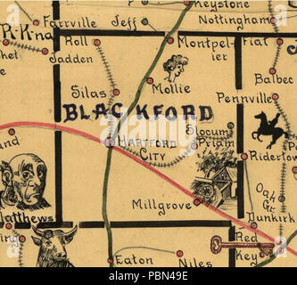 993 Karte Blackford County 1887 Railway Mail Service Stockfoto