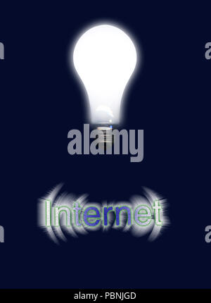Leuchtende Glühbirne stellt Idee. Internet Stockfoto