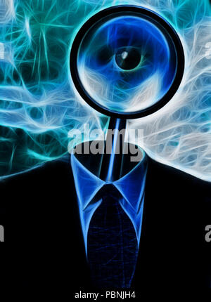 Metapher. Vergrößern Glas in Anzug Stockfoto