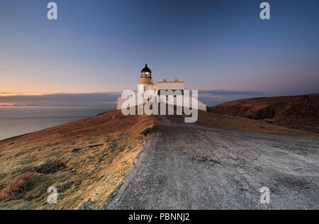 Stoer Leuchtturm bei Sonnenuntergang Stockfoto