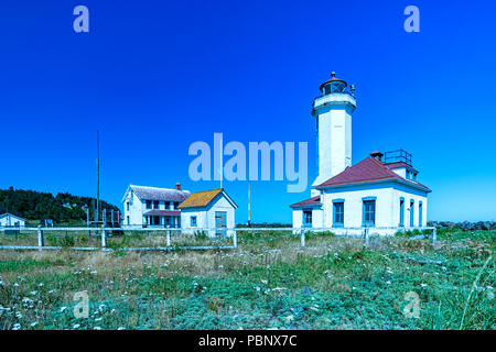 Schönen historischen Punkt Wilson Leuchtturm im Sommer sonnigen Tag, Port Townsend, Washington. Stockfoto