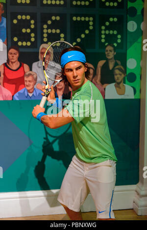 LONDON, ENGLAND - 22. JULI 2016: Rafael Nadal, Abteilung Sport, Madame Tussauds Wax Museum. Es ist eine große Touristenattraktion in London Stockfoto