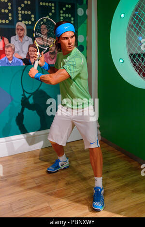 LONDON, ENGLAND - 22. JULI 2016: Rafael Nadal, Abteilung Sport, Madame Tussauds Wax Museum. Es ist eine große Touristenattraktion in London Stockfoto