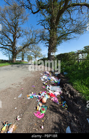 Blick auf Fliegen - Trinkgeld in einer ländlichen layby bei Redwither Lane, in der Nähe von Wrexham Industrial Estate, Wales. Stockfoto