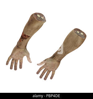 Beängstigend zombie Hände auf Weiß. 3D-Darstellung Stockfoto