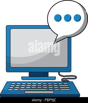 Desktop Computer mit Sprechblase Vector Illustration Design Stock Vektor