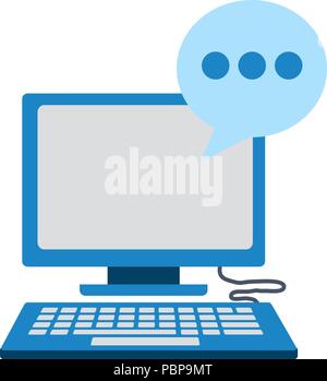 Desktop Computer mit Sprechblase Vector Illustration Design Stock Vektor