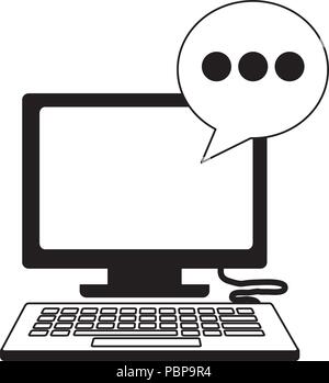 Desktop Computer mit Sprechblase Vector Illustration Design Stock Vektor
