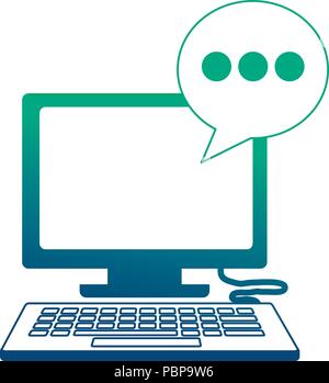 Desktop Computer mit Sprechblase Vector Illustration Design Stock Vektor
