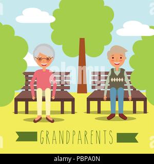 Großeltern in der Bank Park Landschaft Vektor-illustration sitzen Stock Vektor