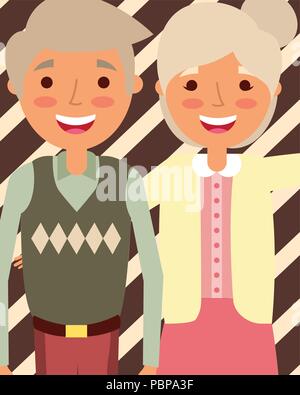 Opa und Oma umarmt glücklich Zeichen Vector Illustration Stock