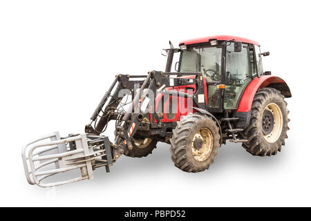 Traktor mit hydraulischen Aufzug für den Transport von Heu und Silage. Isoliert Foto eines allgemeine Ansicht einer landwirtschaftlichen Maschine. Die Ausrüstung für eine Farm". Stockfoto