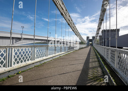 Die berühmte Hängebrücke über den Fluss Conwy, North Wales, UK. Stockfoto