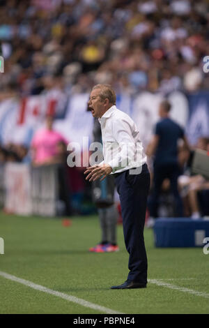 Vancouver, Kanada. 28. Juli 2018. Minnesota Trainer Adrian Heath, Emotion, an der Seitenlinie. Final Score Vancouver 4, Minnesota 2. Vancouver Whitecaps vs Minnesota United FC BC Place. © Gerry Rousseau/Alamy leben Nachrichten Stockfoto