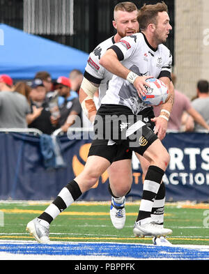 Lamport Stadium, Toronto, Ontario, Kanada, 28. Juli 2018. Ryan Brierley von Toronto Wolfpack auf dem Angriff gegen Featherstone Rover während Toronto Wolfpack v Featherstone Rovers in der Betfred Meisterschaft. Credit: Touchlinepics/Alamy leben Nachrichten Stockfoto