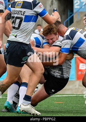 Lamport Stadium, Toronto, Ontario, Kanada, 28. Juli 2018. Jake Emmitt von Toronto Wolfpack auf dem Angriff gegen Featherstone Rover während Toronto Wolfpack v Featherstone Rovers in der Betfred Meisterschaft. Credit: Touchlinepics/Alamy leben Nachrichten Stockfoto