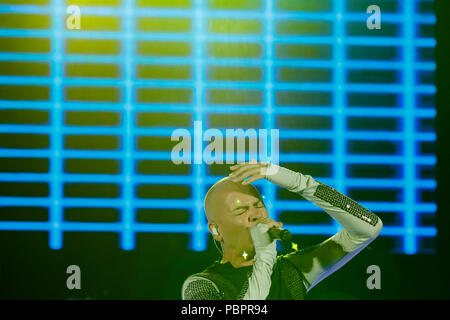 Cartagena, Spanien. 28. Juli 2018. Britische Musik Band, The Human League, während seine Leistung bei La Mar De Musicas Festival. © ABEL F. ROS/Alamy leben Nachrichten Stockfoto