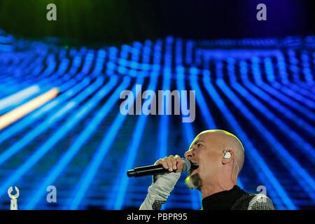 Cartagena, Spanien. 28. Juli 2018. Britische Musik Band, The Human League, während seine Leistung bei La Mar De Musicas Festival. © ABEL F. ROS/Alamy leben Nachrichten Stockfoto